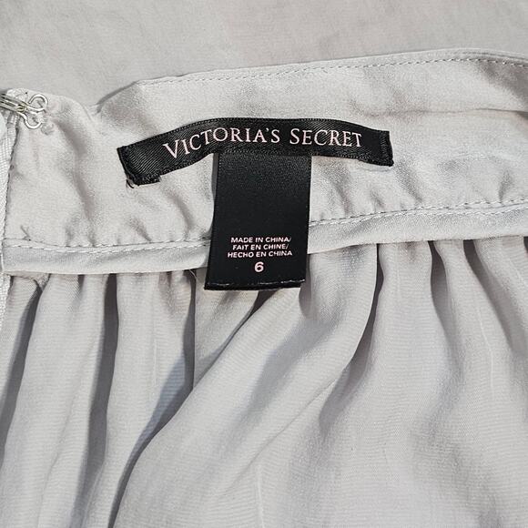 Victorias‎ Secret Satin Maxi Skirt Womens 6 Silver Gray High Waist Slit Lounge - Picture 5 of 10